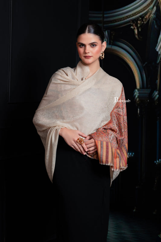 Pashtush India Womens Shawls Pashtush Womens Extra Fine Wool Shawl, Woven Palla, Aztec  Design, Beige