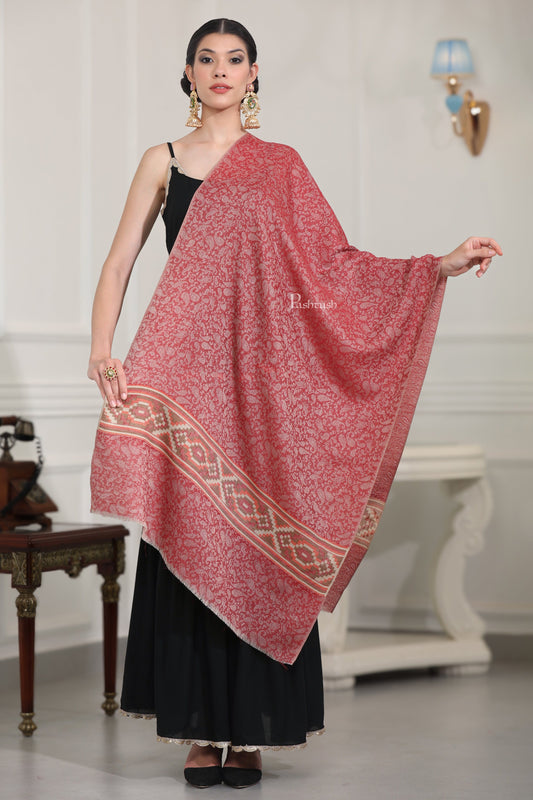 Pashtush India Womens Stoles Pashtush Womens Extra Fine Wool Stole, Aztec Weave Design, Maroon