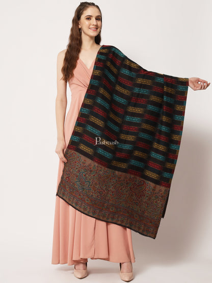 Pashtush India Womens Stoles and Scarves Scarf Pashtush Womens Extra Fine Wool Stole, Aztec Weave With Zari Design, Multicolour