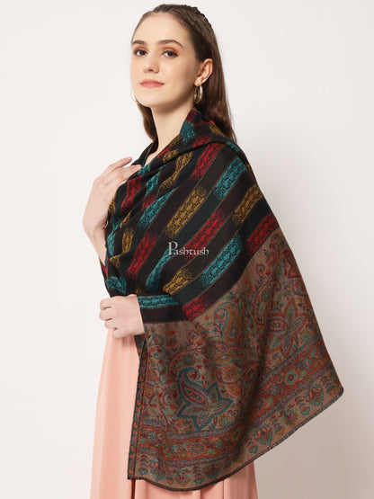 Pashtush India Womens Stoles and Scarves Scarf Pashtush Womens Extra Fine Wool Stole, Aztec Weave With Zari Design, Multicolour
