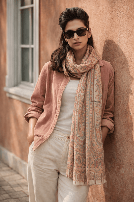 Pashtush India Womens Stoles and Scarves Scarf Pashtush womens Extra Fine Wool stole, beige