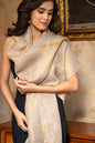 Pashtush India Womens Stoles and Scarves Scarf Pashtush Womens Extra Fine Wool Stole, Check Palla Design, Golden