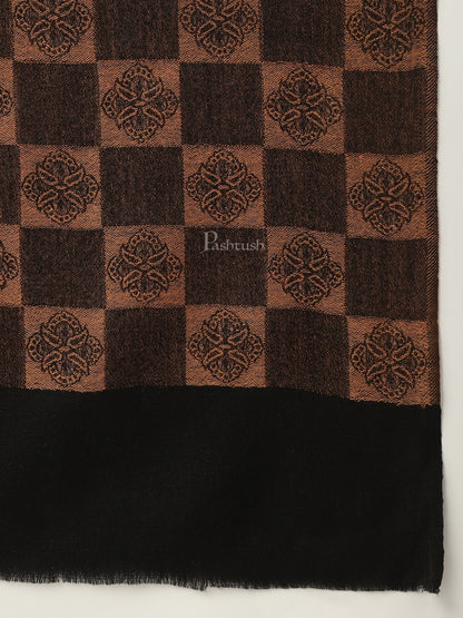Pashtush India Womens Stoles and Scarves Scarf Pashtush womens Extra Fine Wool Stole, checkered design, Black