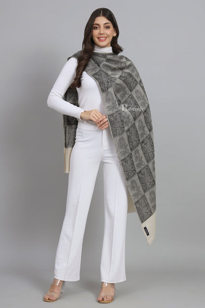 Pashtush India Womens Stoles and Scarves Scarf Pashtush Womens Extra Fine Wool Stole, Checkered Design, Black And Beige