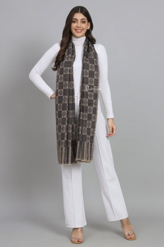 Pashtush India Womens Stoles and Scarves Scarf Pashtush Womens Extra Fine Wool Stole, Checkered Design, Navy Blue