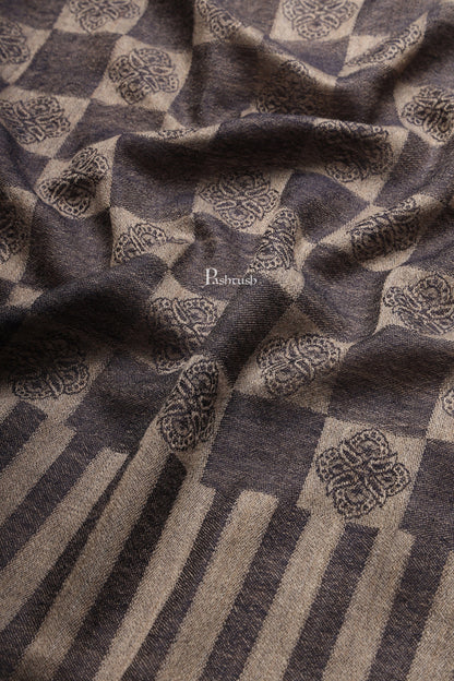 Pashtush India Womens Stoles and Scarves Scarf Pashtush Womens Extra Fine Wool Stole, Checkered Design, Navy Blue