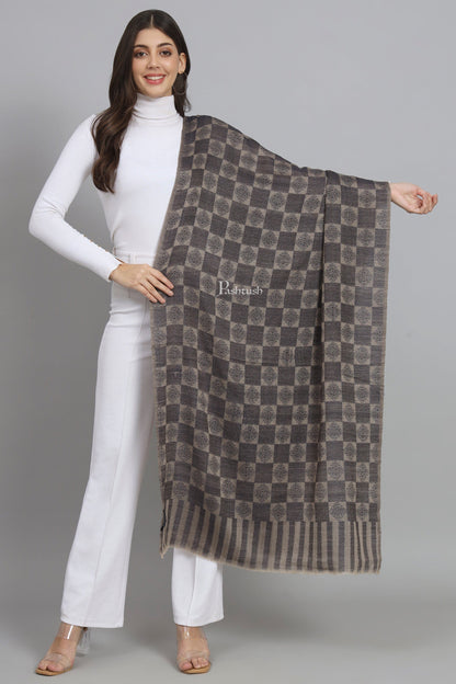 Pashtush India Womens Stoles and Scarves Scarf Pashtush Womens Extra Fine Wool Stole, Checkered Design, Navy Blue