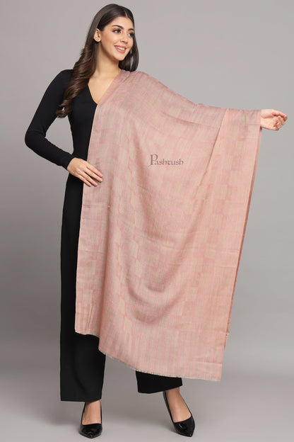 Pashtush India Womens Stoles and Scarves Scarf Pashtush Womens Extra Fine Wool Stole, Checkered Design, Pink