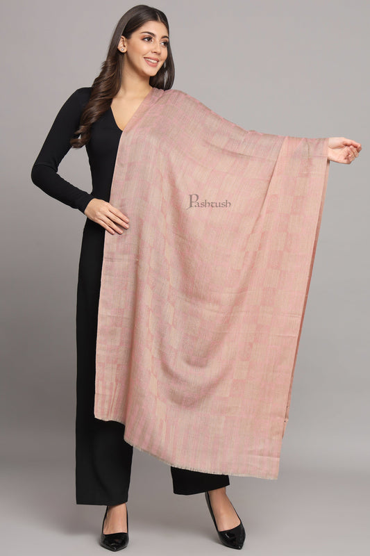 Pashtush India Womens Stoles and Scarves Scarf Pashtush Womens Extra Fine Wool Stole, Checkered Design, Pink