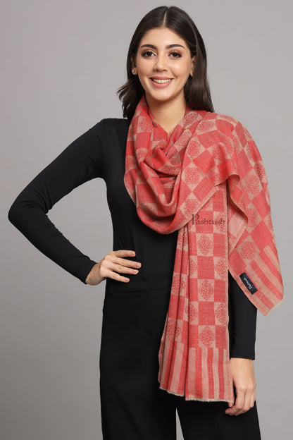 Pashtush India Womens Stoles and Scarves Scarf Pashtush Womens Extra Fine Wool Stole, Checkered Design, Red
