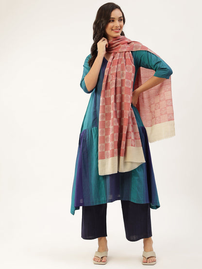Pashtush India Womens Stoles and Scarves Scarf Pashtush Womens Extra Fine Wool stole, checkered design, Rose