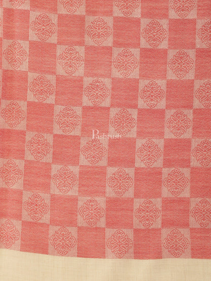 Pashtush India Womens Stoles and Scarves Scarf Pashtush Womens Extra Fine Wool stole, checkered design, Rose