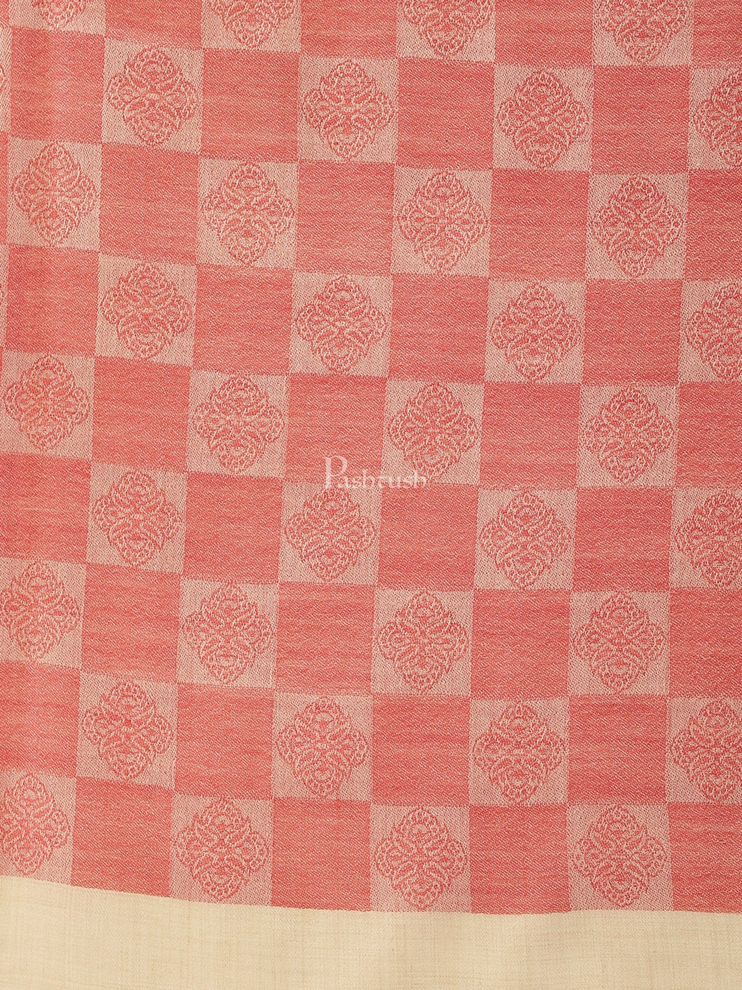 Pashtush India Womens Stoles and Scarves Scarf Pashtush Womens Extra Fine Wool stole, checkered design, Rose