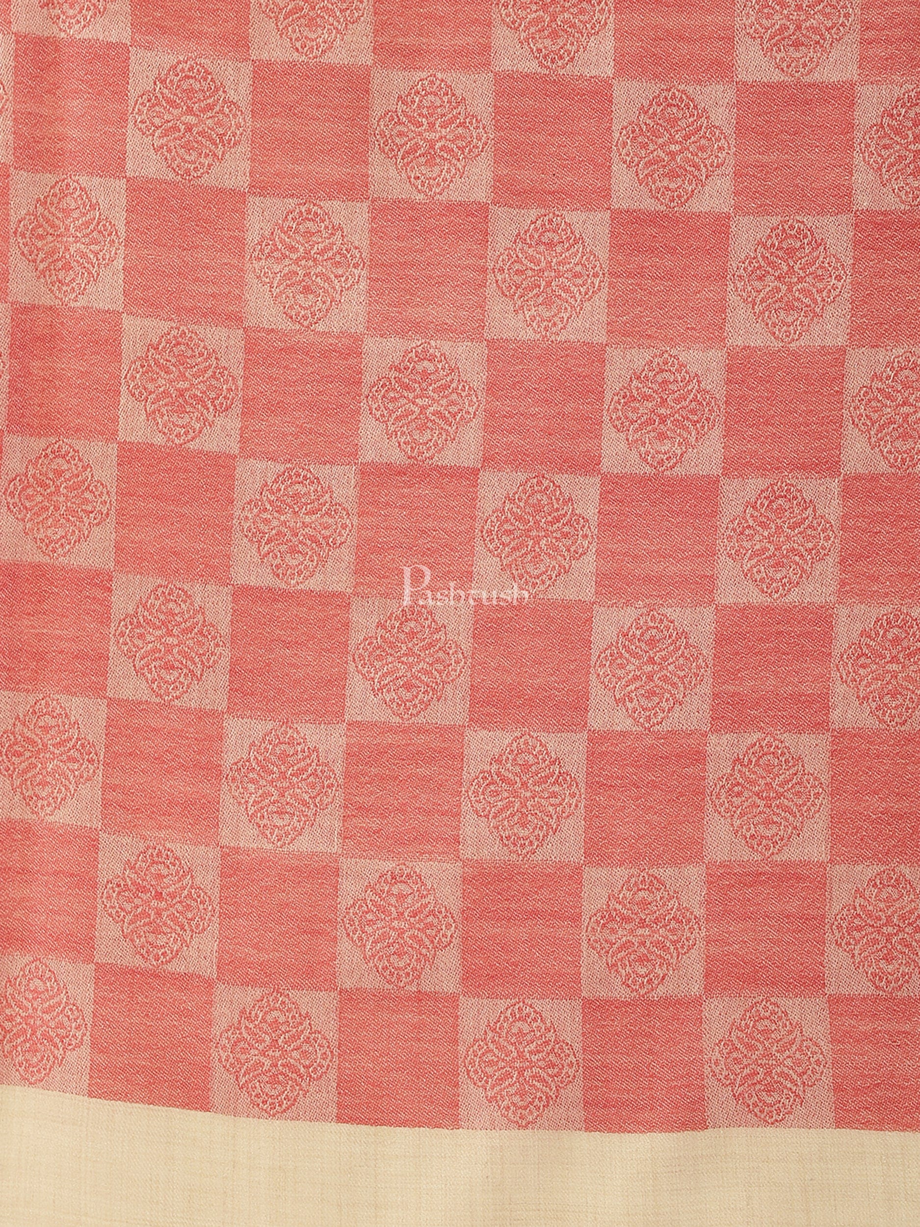 Pashtush India Womens Stoles and Scarves Scarf Pashtush Womens Extra Fine Wool stole, checkered design, Rose