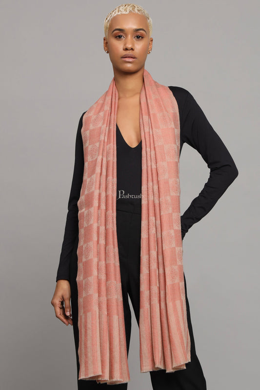Pashtush India Womens Stoles Pashtush Womens Extra Fine Wool Stole, Checkered Weave Design, Pink