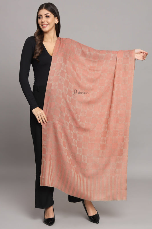 Pashtush India Womens Stoles Pashtush Womens Extra Fine Wool Stole, Checkered Weave Design, Rose