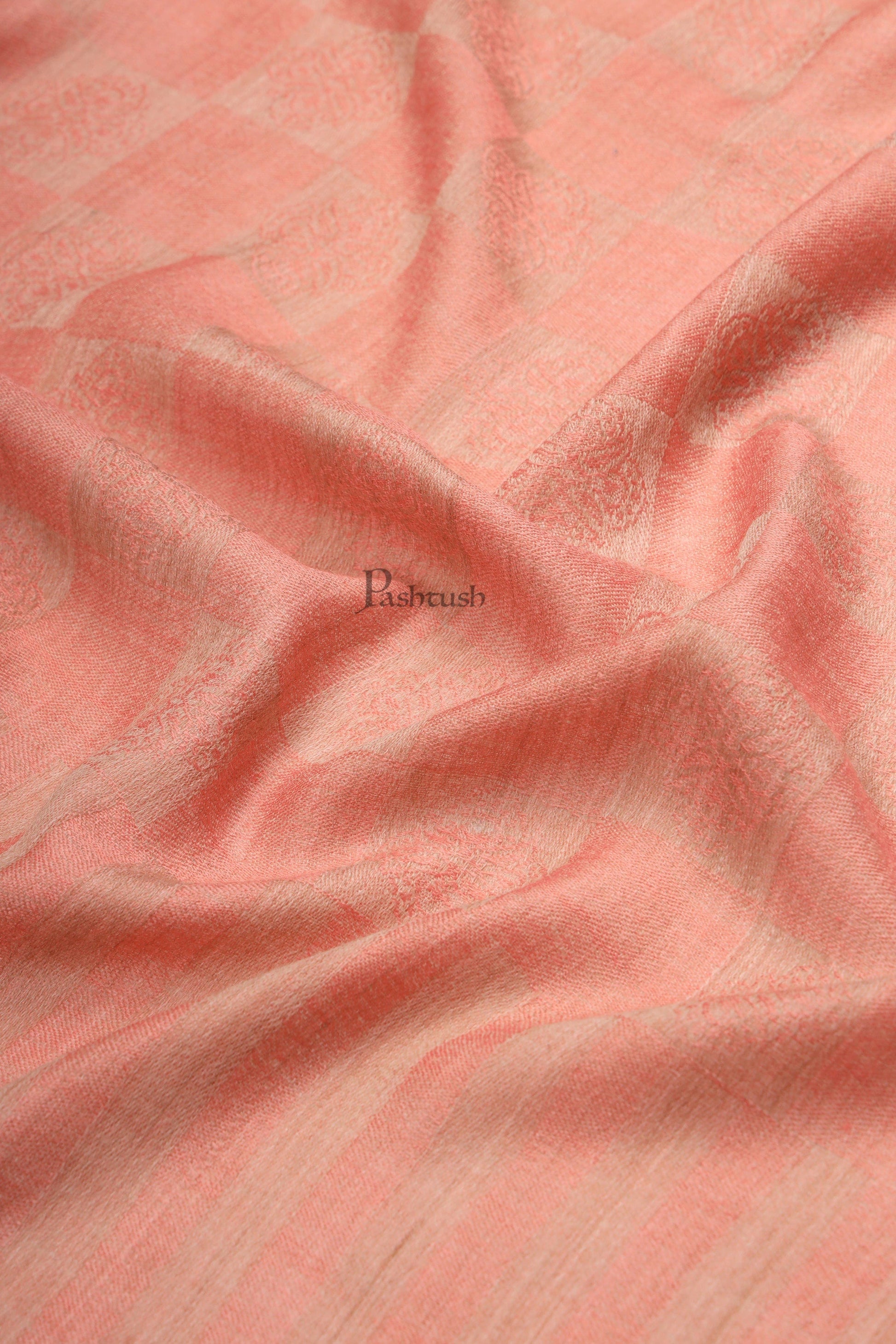 Pashtush India Womens Stoles Pashtush Womens Extra Fine Wool Stole, Checkered Weave Design, Rose