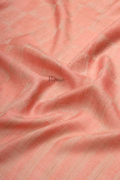 Pashtush India Womens Stoles Pashtush Womens Extra Fine Wool Stole, Checkered Weave Design, Rose