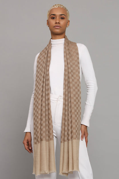 Pashtush India Womens Stoles Pashtush Womens Extra Fine Wool Stole, Checkered Weave Design, Taupe