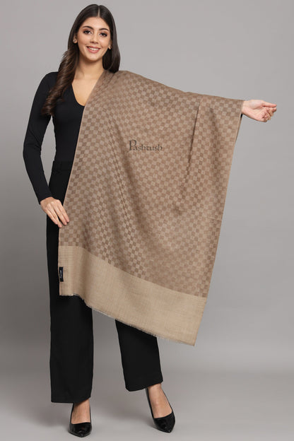 Pashtush India Womens Stoles Pashtush Womens Extra Fine Wool Stole, Checkered Weave Design, Taupe