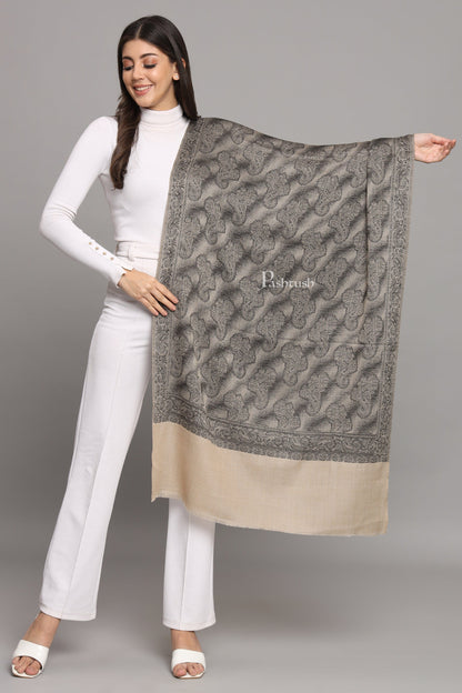 Pashtush India Womens Stoles and Scarves Scarf Pashtush Womens Extra Fine Wool Stole,  Design, Black
