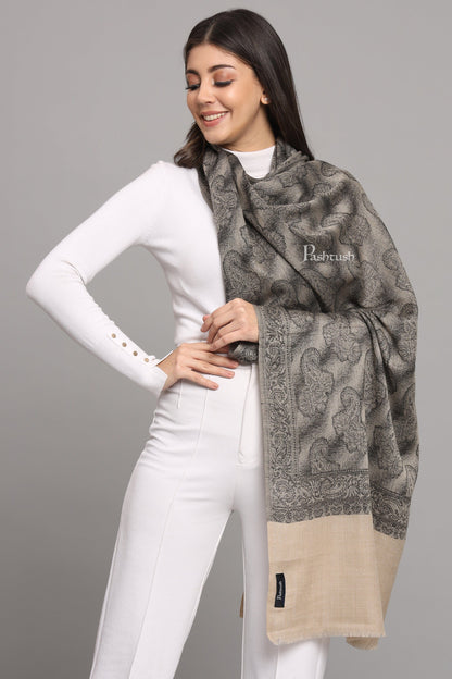 Pashtush India Womens Stoles and Scarves Scarf Pashtush Womens Extra Fine Wool Stole,  Design, Black