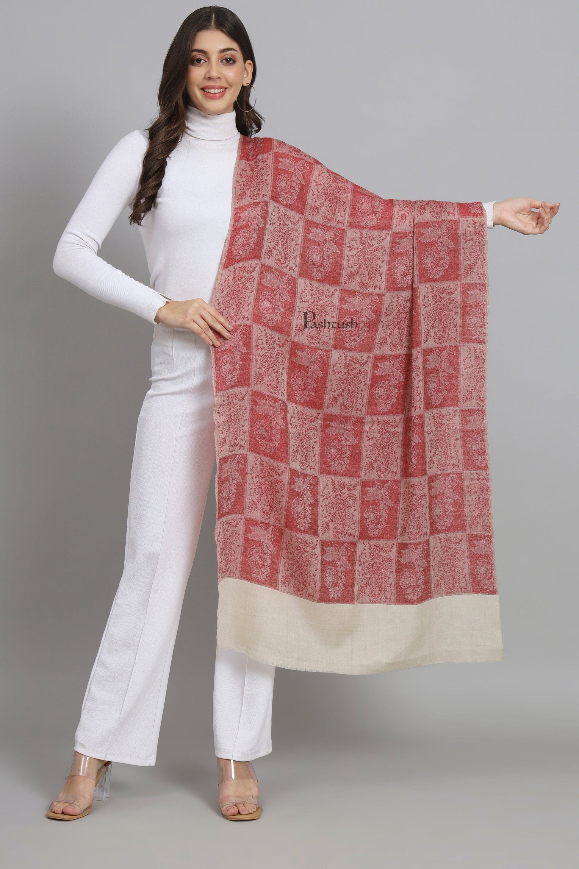 Pashtush India Womens Stoles and Scarves Scarf Pashtush Womens Extra Fine Wool Stole,  Design, Maroon