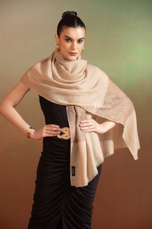 Pashtush India Womens Stoles and Scarves Scarf Pashtush Womens Extra Fine Wool Stole,  Design, Taupe