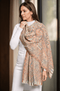 Pashtush India Womens Stoles and Scarves Scarf Pashtush Womens Extra Fine Wool Stole, Ethnic Weave Woven Design, Beige