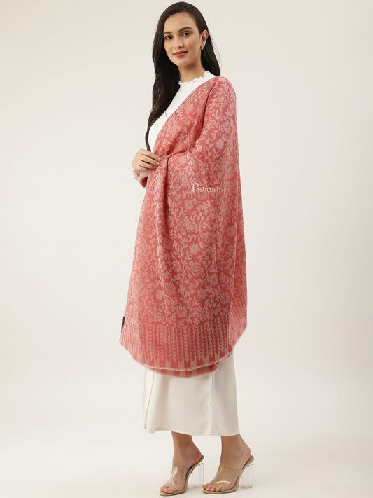Pashtush India Womens Stoles and Scarves Scarf Pashtush womens Extra Fine Wool Stole, floral design, Rose