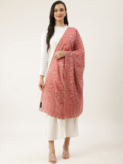 Pashtush India Womens Stoles and Scarves Scarf Pashtush womens Extra Fine Wool Stole, floral design, Rose