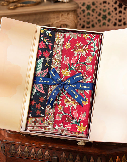 Pashtush India Gift Pack Pashtush Womens Extra Fine Wool Stole, Hand Print Nalki Embroidery  Design, Black