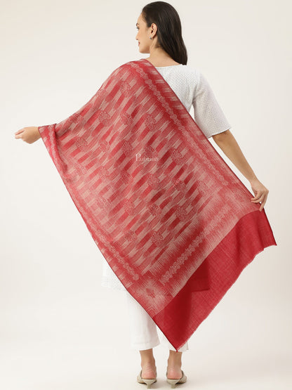 Pashtush India Womens Stoles and Scarves Scarf Pashtush womens Extra Fine Wool Stole, ikkat design, Maroon