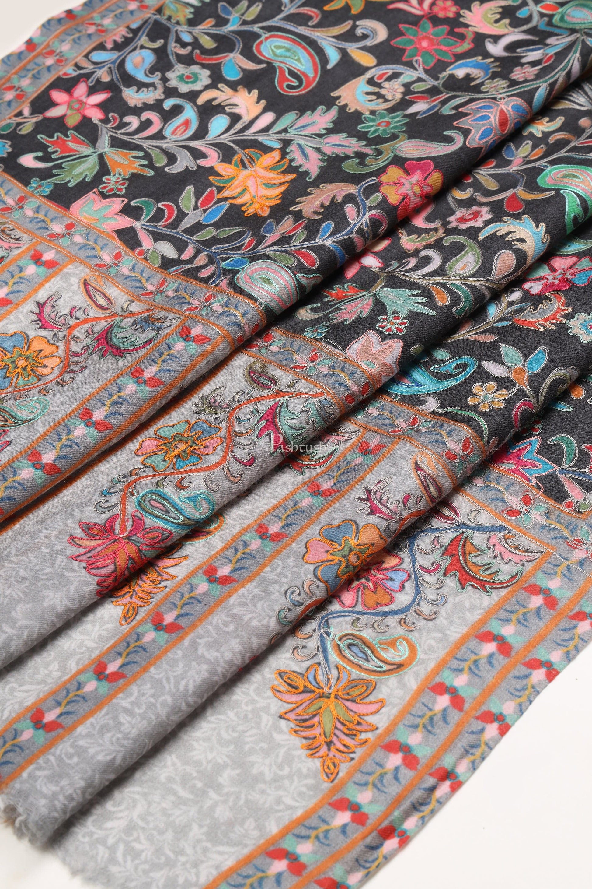 Pashtush India Womens Stoles Pashtush Womens Extra Fine Wool Stole, Kalamkari Embroidery Design, Multicolour