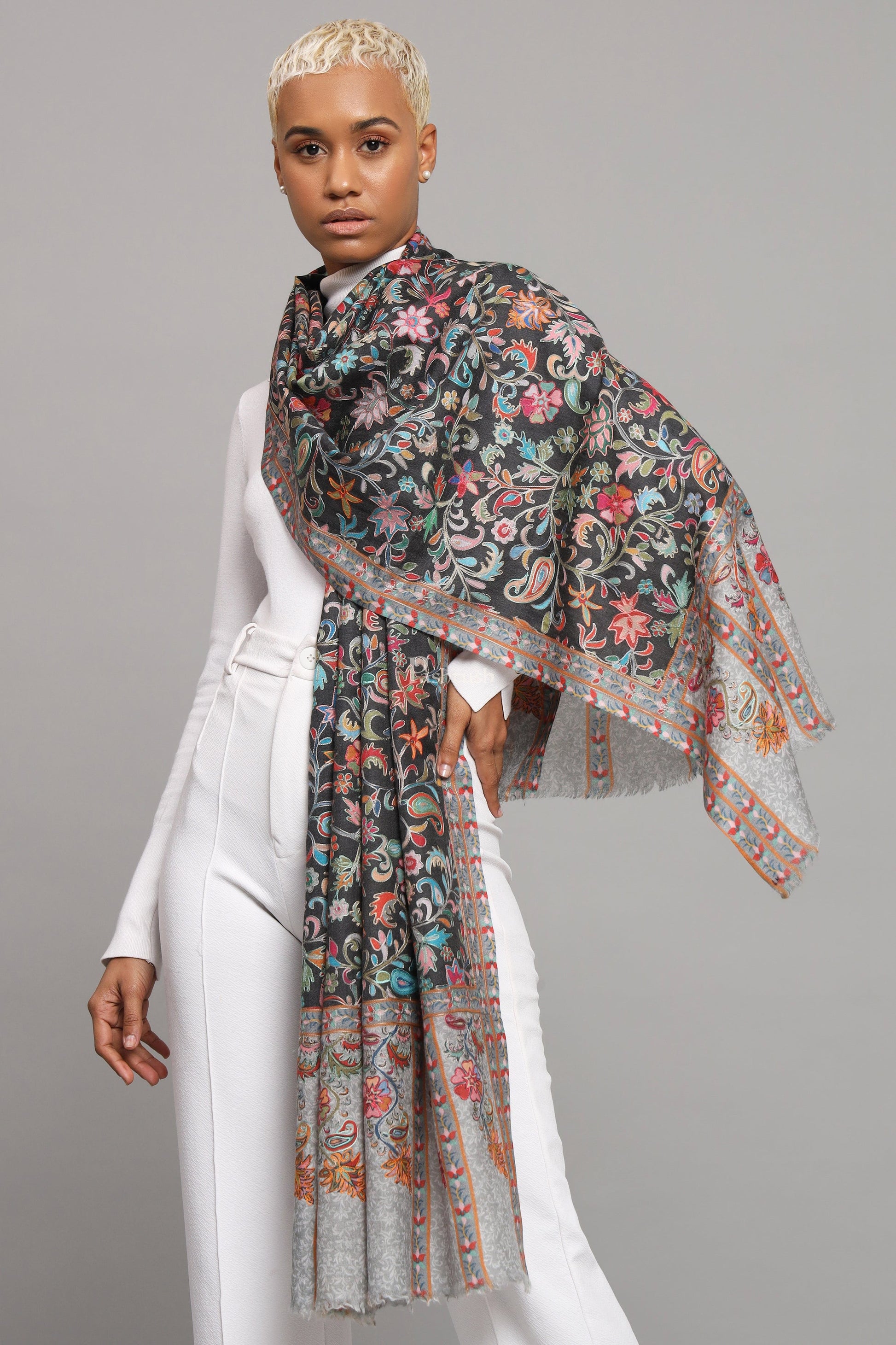 Pashtush India Womens Stoles Pashtush Womens Extra Fine Wool Stole, Kalamkari Embroidery Design, Multicolour