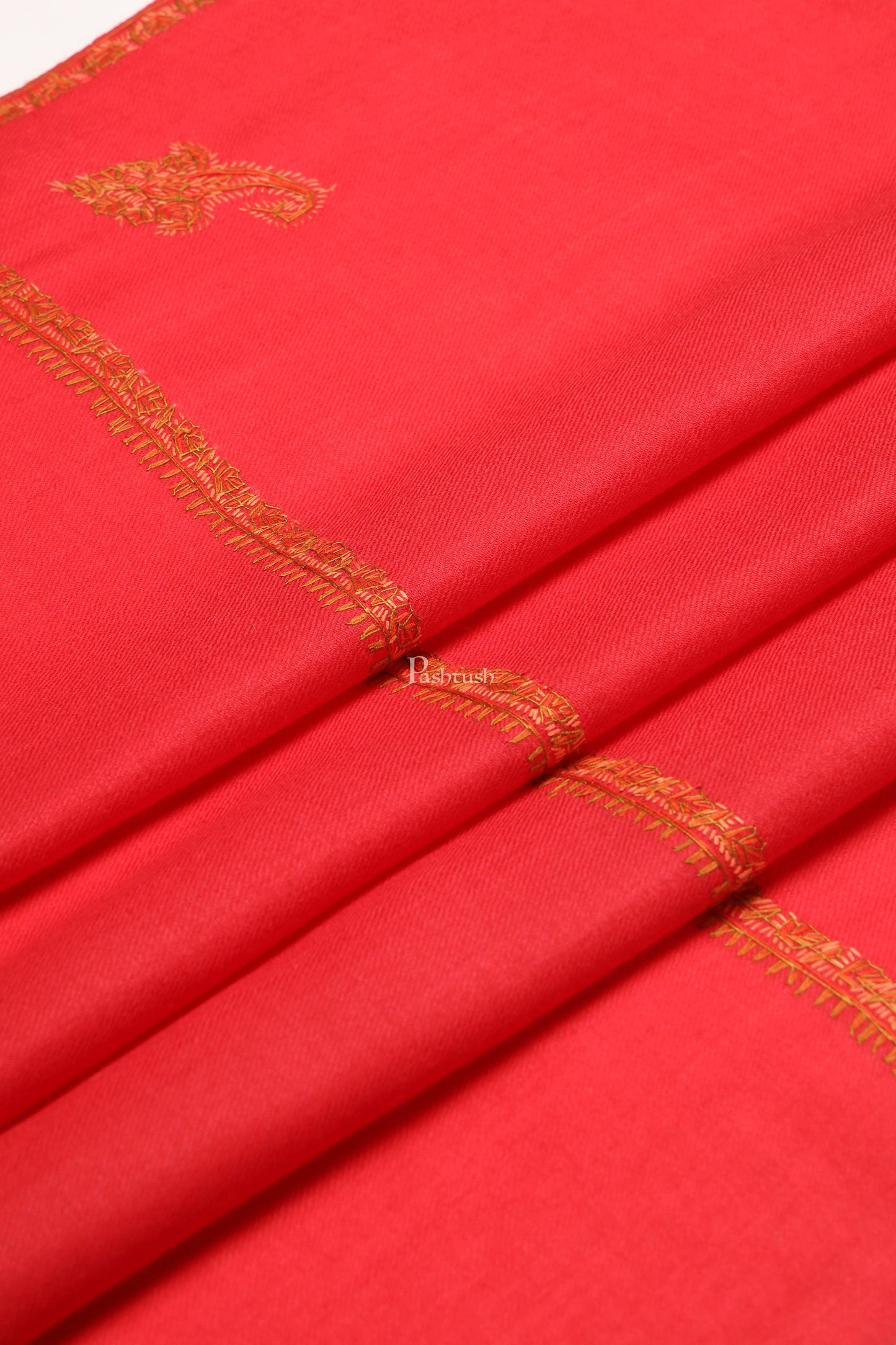 Pashtush India Womens Stoles Pashtush Womens Extra Fine Wool Stole, Kashmiri Hand Embroidery, Kingri Design, Red