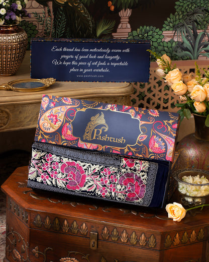 Pashtush India Gift Pack Pashtush Womens Extra Fine Wool Stole, Nalki Embroidery Design, Blue