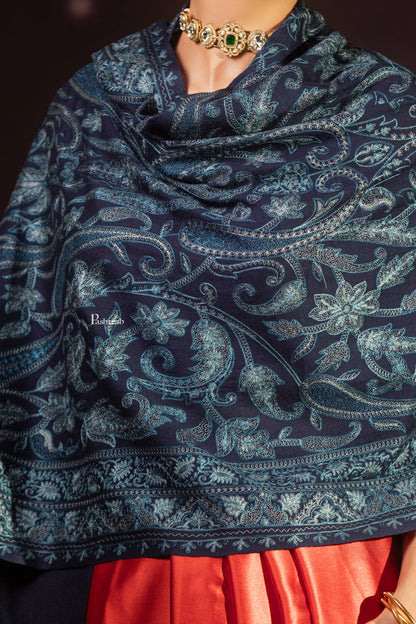 Pashtush India Womens Stole Pashtush Womens Extra Fine Wool Stole, Paisley Design, Navy Blue