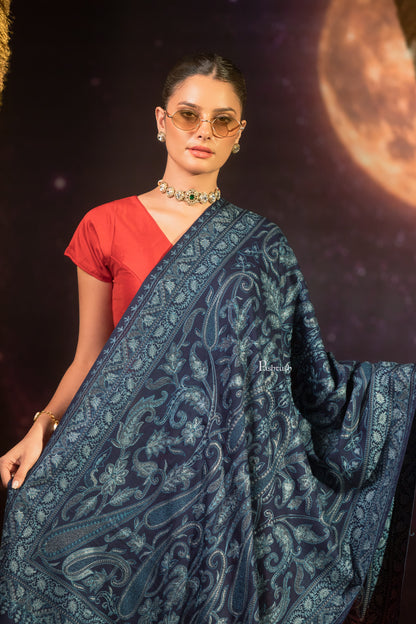 Pashtush India Womens Stole Pashtush Womens Extra Fine Wool Stole, Paisley Design, Navy Blue