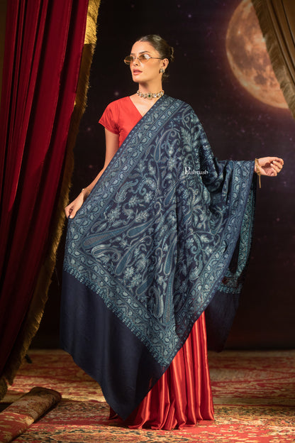 Pashtush India Womens Stole Pashtush Womens Extra Fine Wool Stole, Paisley Design, Navy Blue