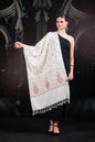 Pashtush India womens scarf and Stoles Pashtush Womens Extra Fine Wool Stole, Paisley Embroidery Palla Design, Ivory