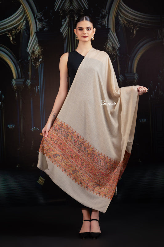 Pashtush India womens scarf and Stoles Pashtush Womens Extra Fine Wool Stole, Paisley Palla Design, Beige