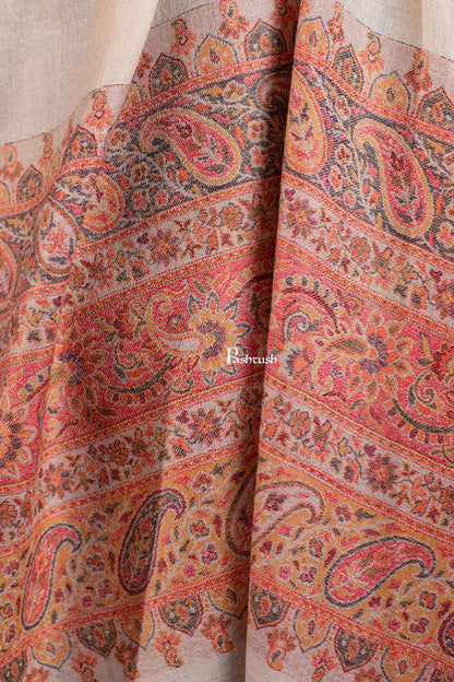 Pashtush India womens scarf and Stoles Pashtush Womens Extra Fine Wool Stole, Paisley Palla Design, Beige