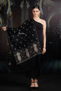 Pashtush India womens scarf and Stoles Pashtush Womens Extra Fine Wool Stole, Paisley Ton On Ton Embroidery Palla Design, Black
