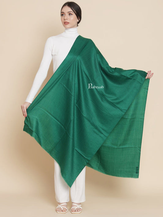 Pashtush India Womens Stoles and Scarves Scarf Pashtush Womens Extra Fine Wool Stole, Solid Design, Green