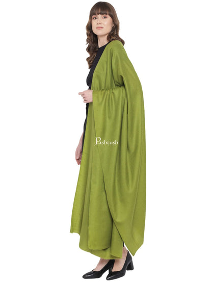 Pashtush India Womens Stoles and Scarves Scarf Pashtush Womens Extra Fine Wool Stole, Solid Design, Olive Green