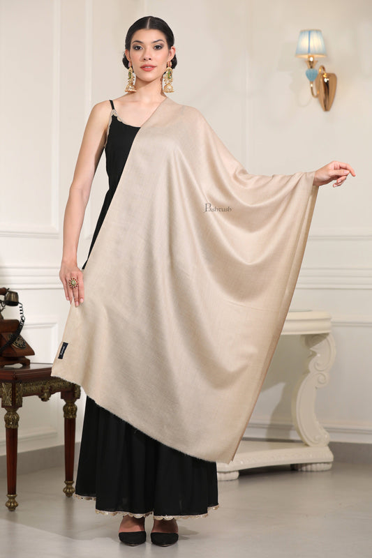 Pashtush India Womens Stoles Pashtush Womens Extra Fine Wool Stole, Solid Plain Design, Beige