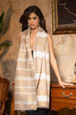 Pashtush India Womens Stoles and Scarves Scarf Pashtush Womens Extra Fine Wool Stole, Stripe Design, Golden