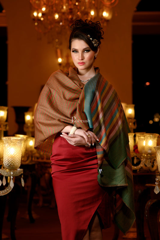 Pashtush India Womens Stoles and Scarves Scarf Pashtush Womens Extra Fine Wool Stole, Stripe Design, Multicolour
