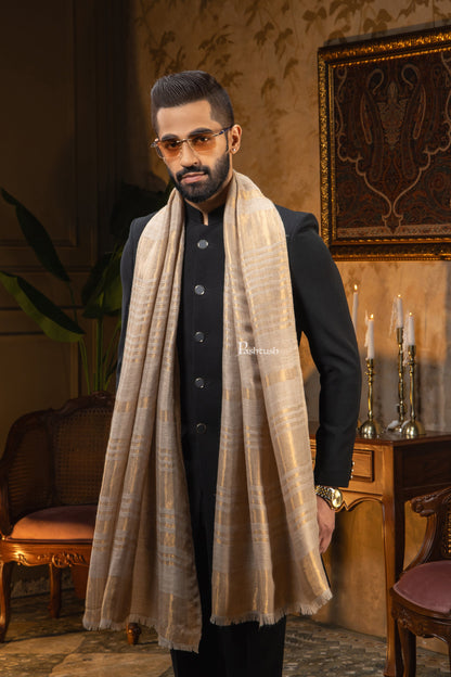 Pashtush India Mens Scarves Stoles and Mufflers Pashtush Womens Extra Fine Wool Stole, Stripe Twilight Design, Golden